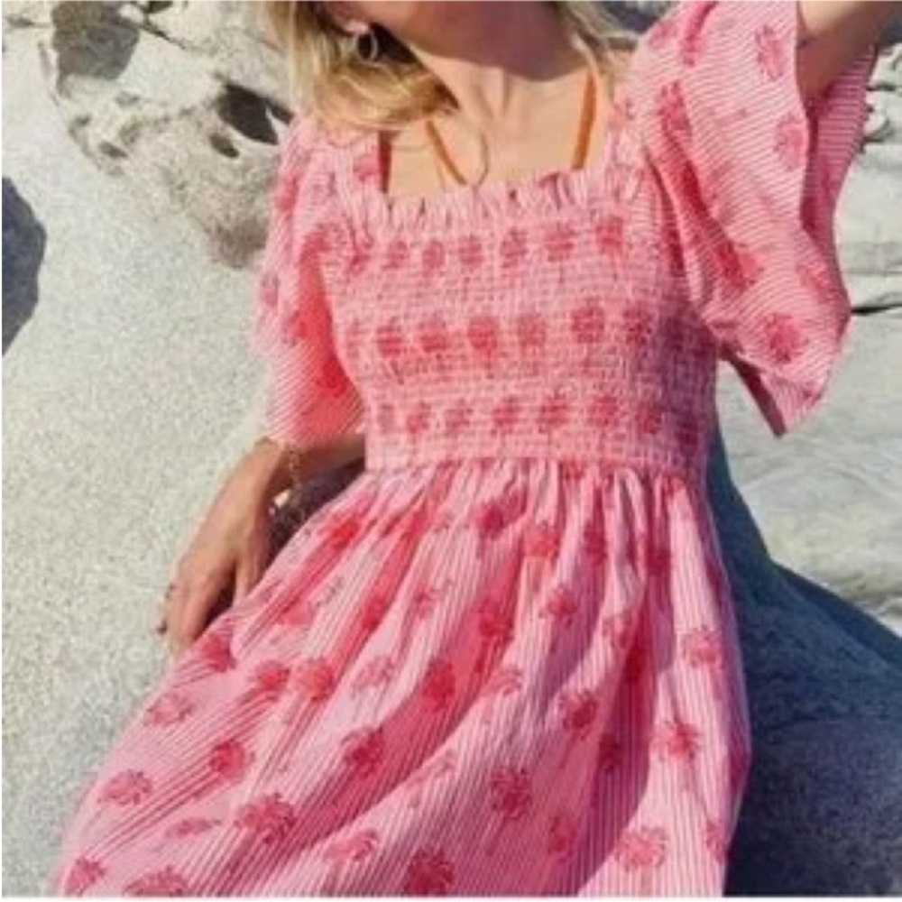 Tuckernuck Pink Floral Smocked Midi Dress